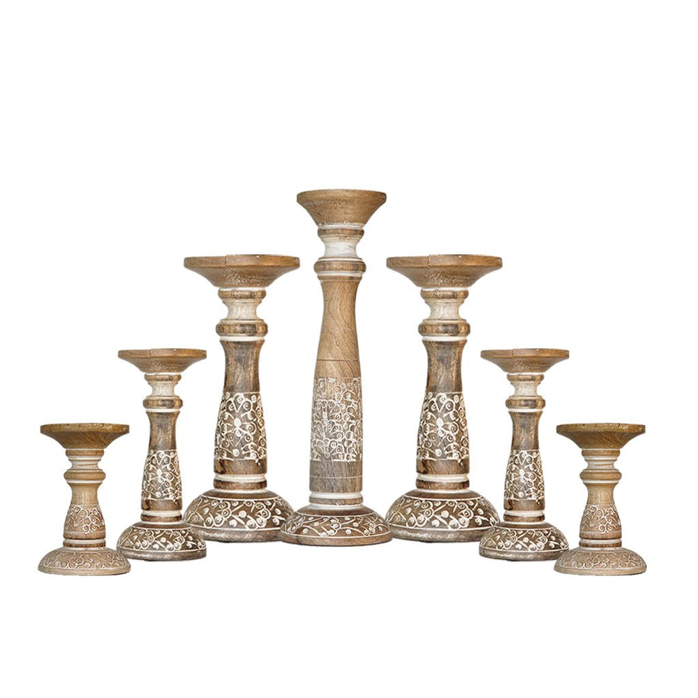 Handmade Eco-Friendly White Wash Mango Wood Pillar Candle Holder Set of 7 Image 2