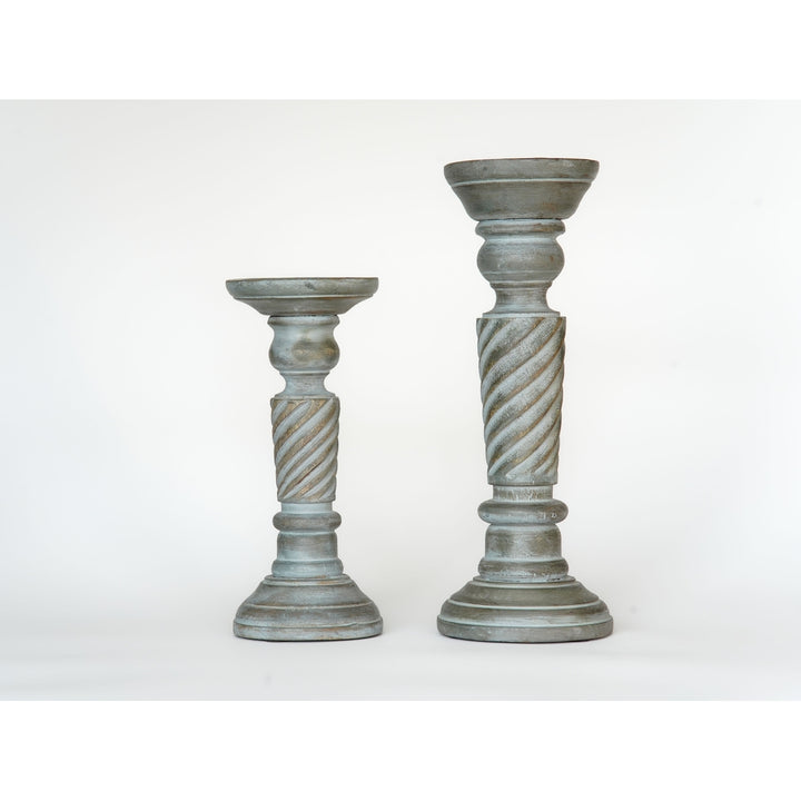 BBH Homes Antique Dusk Mango Wood Pillar Candle Holder Set of 2 Handmade Eco-friendly Image 1