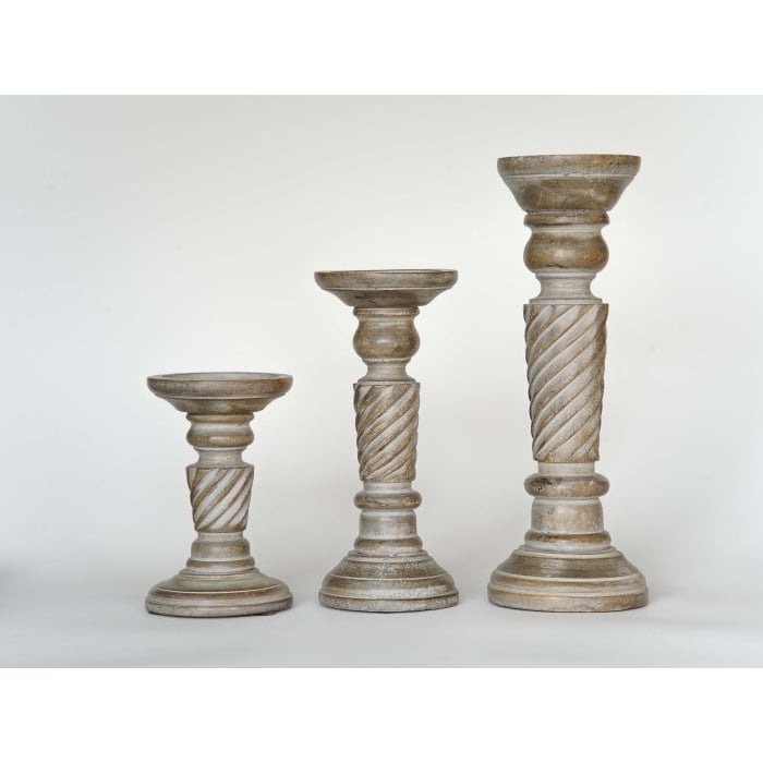 Handmade Antique Dusk Mango Wood Pillar Candle Holder Set of 3 Eco-Friendly Image 12