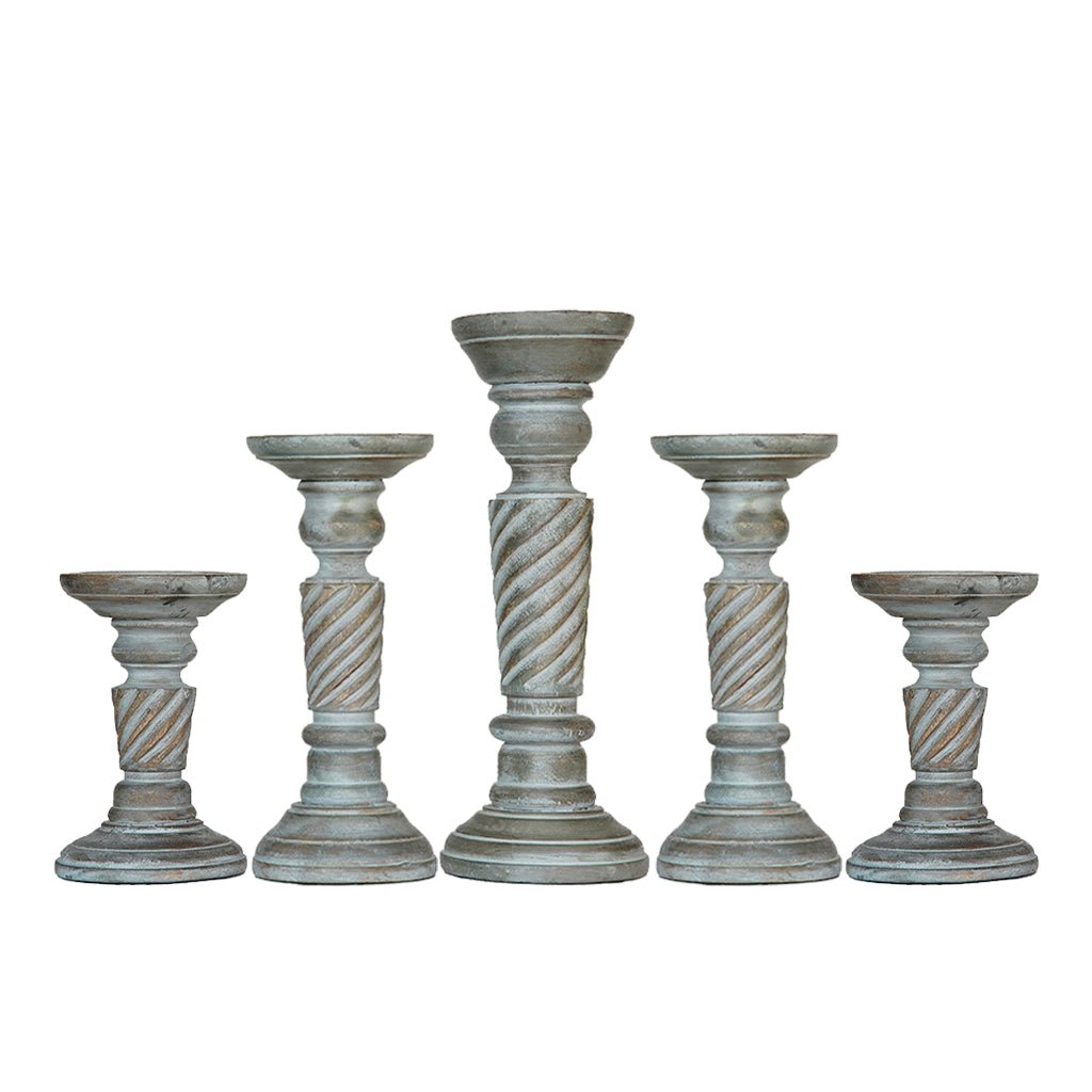 Eco-Friendly Handmade Mango Wood Pillar Candle Holder Set of 5 Antique Dusk Image 2