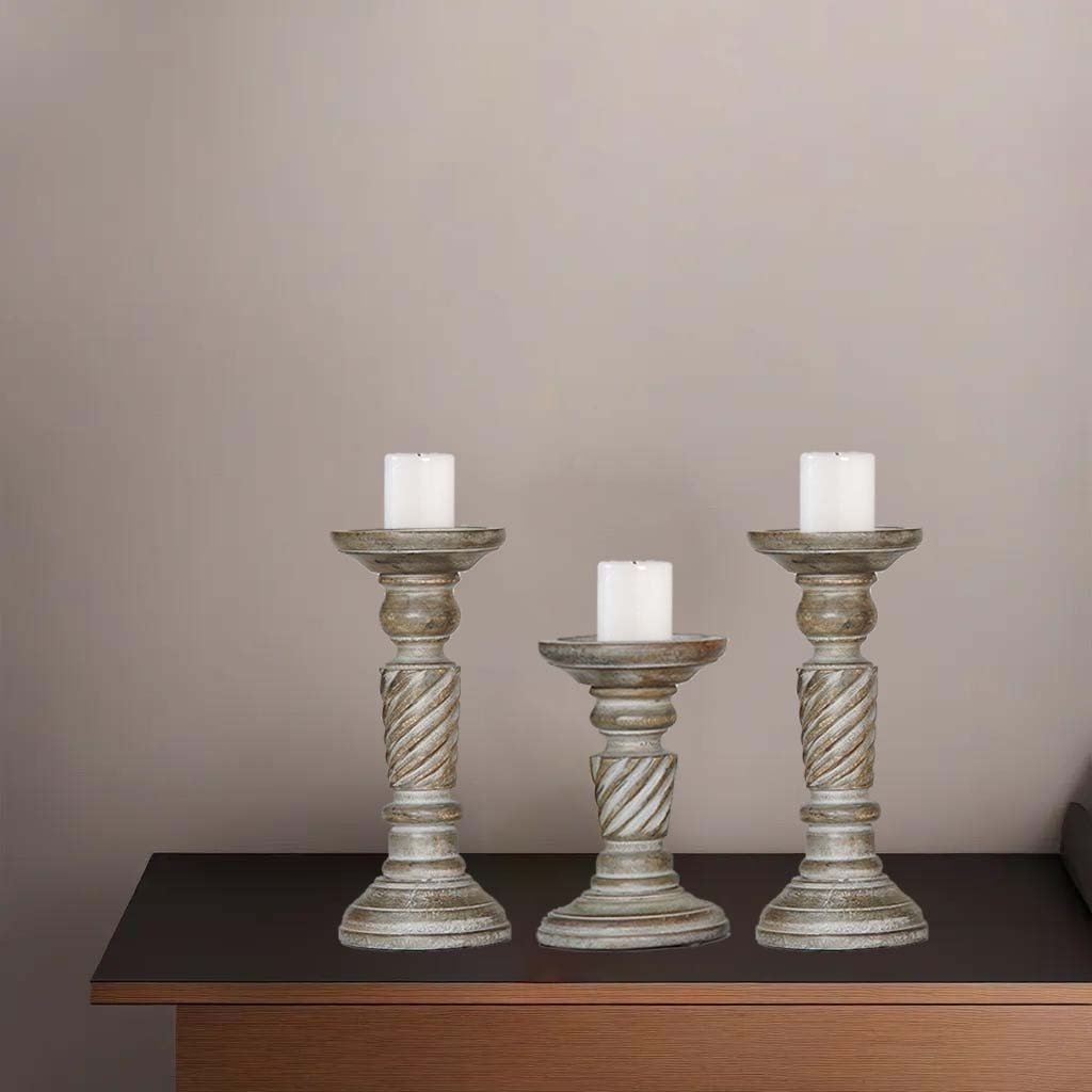 Handmade Gray Wash Mango Wood Pillar Candle Holder Set of 3 Eco-Friendly Image 8