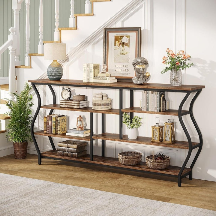 Tribesigns Extra Long Console Table, Modern Industrial Narrow Sofa Table, with Open Storage Shelves for Living Room Image 2