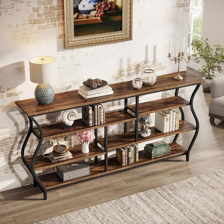 Tribesigns Extra Long Console Table, Modern Industrial Narrow Sofa Table, with Open Storage Shelves for Living Room Image 3