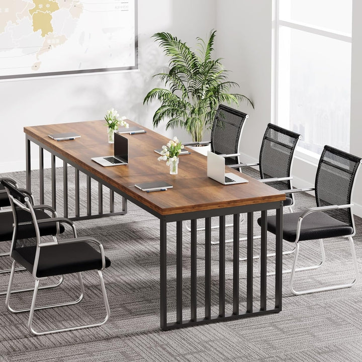 Tribesigns Industrial Conference Table 6.56ft Rectangle Brown Wood for 6-8 People Image 2