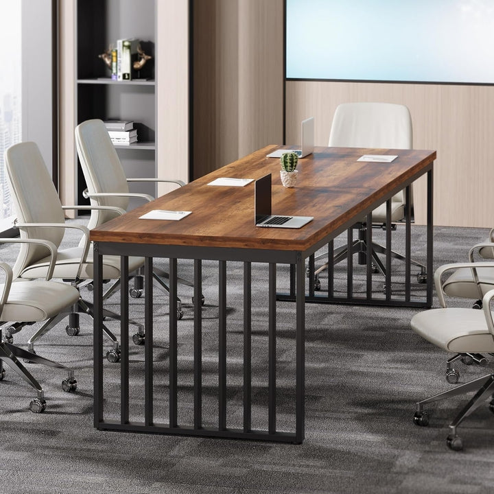 Tribesigns Industrial Conference Table 6.56ft Rectangle Brown Wood for 6-8 People Image 3