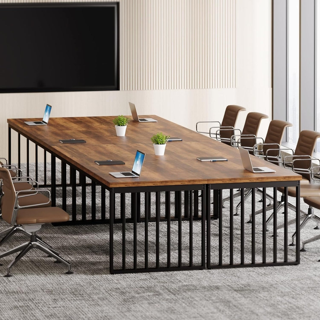 Tribesigns Industrial Conference Table 6.56ft Rectangle Brown Wood for 6-8 People Image 4