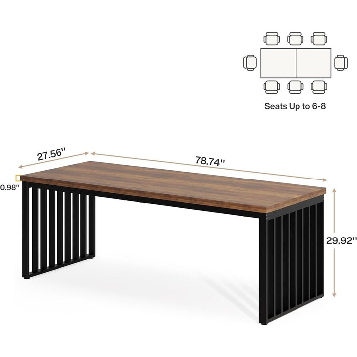 Tribesigns Industrial Conference Table 6.56ft Rectangle Brown Wood for 6-8 People Image 5