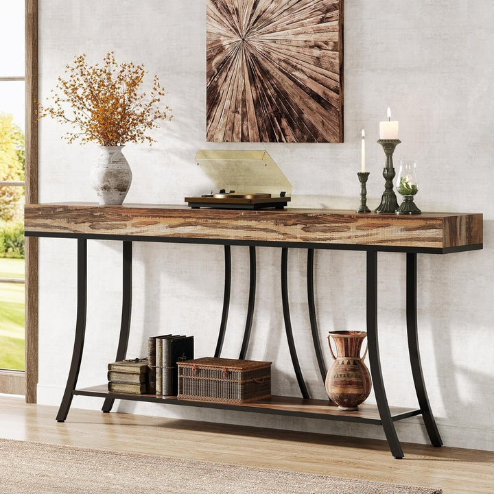 Tribesigns Extra Long Console Table with 2-Tier , Industrial Narrow Sofa Table with Storage Shelves,for Living Image 3