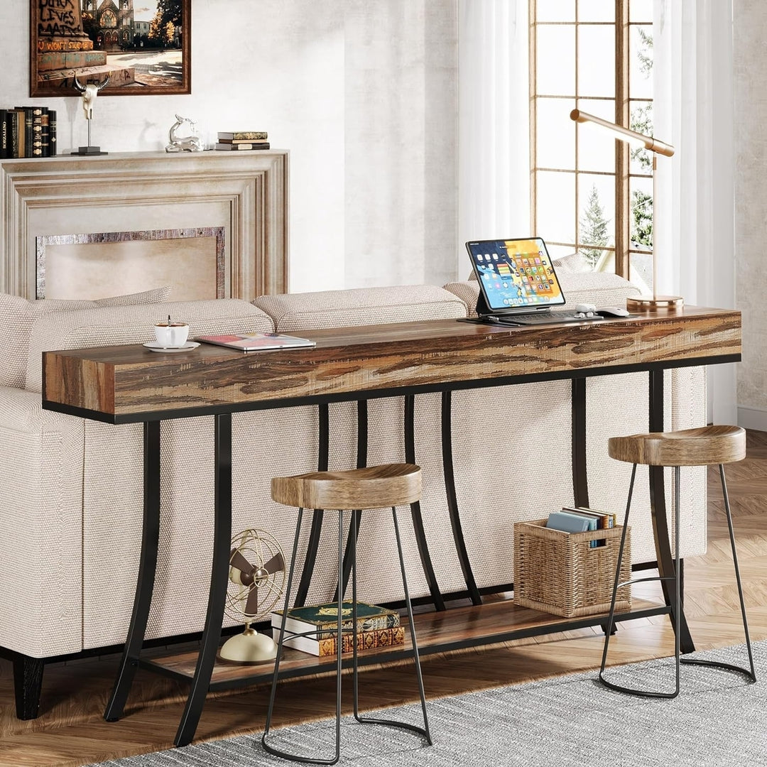 Tribesigns Extra Long Console Table with 2-Tier , Industrial Narrow Sofa Table with Storage Shelves,for Living Image 4