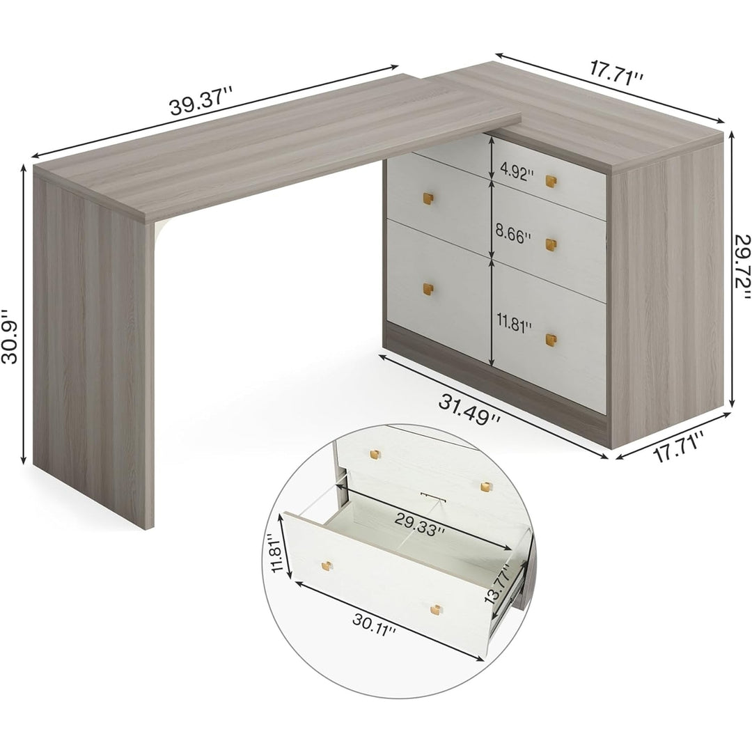 Tribesigns L-Shaped Desk with Drawers, Corner Computer Desk with File Cabinet, Modern Reversible Study Table for Home Image 5