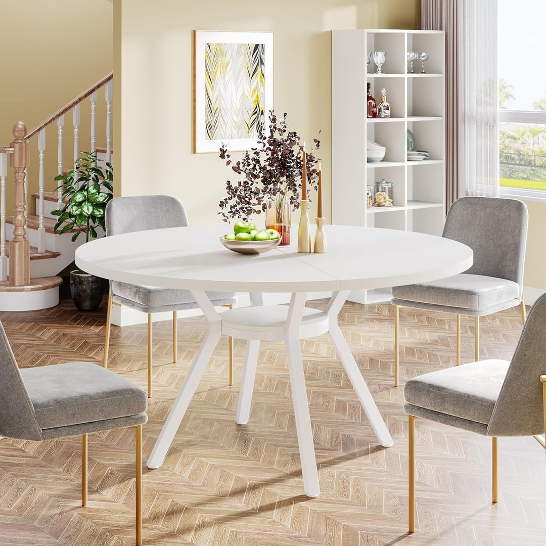 Tribesigns 47 Inch Round Dining Table White Kitchen Table Seats 4-6 Modern Design Image 2