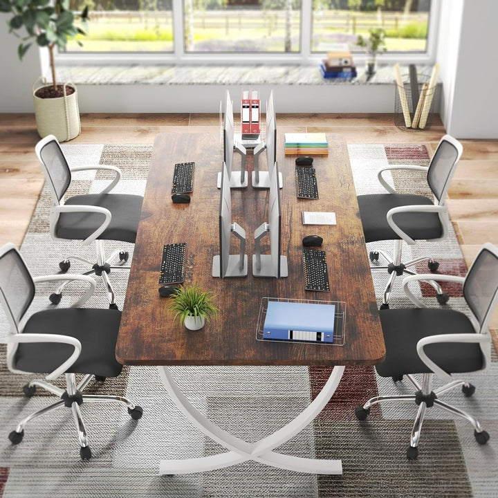 Tribesigns Modern Executive Desk 63in White Brown Waterproof Computer Table Image 3