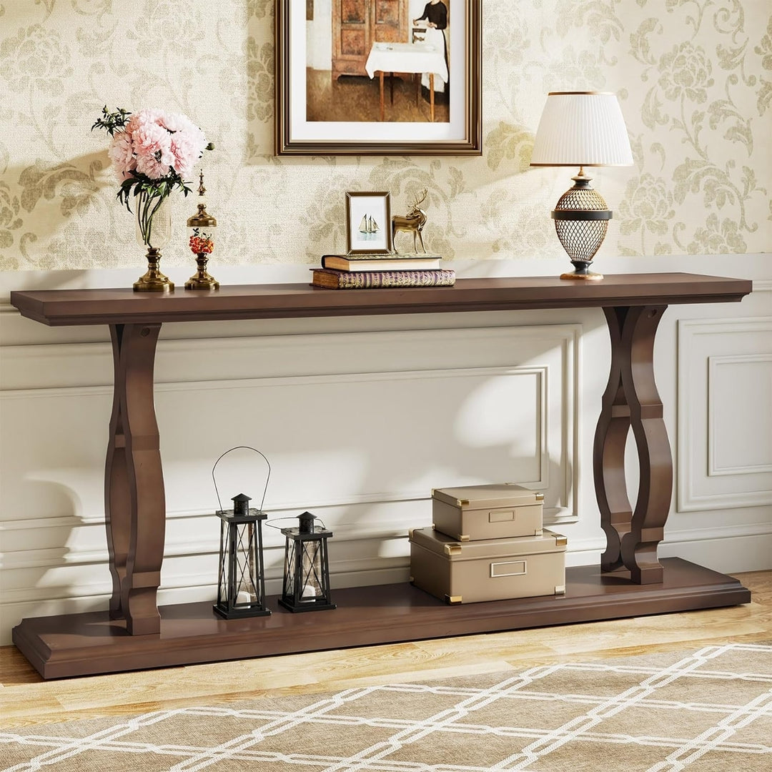 Tribesigns 63 Inch Extra Long Wood Sofa Table Entry Console Narrow 2-Tier Design Image 1