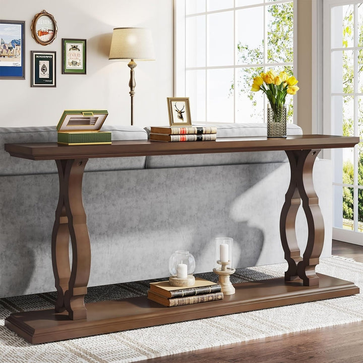 Tribesigns 63 Inch Extra Long Wood Sofa Table Entry Console Narrow 2-Tier Design Image 2