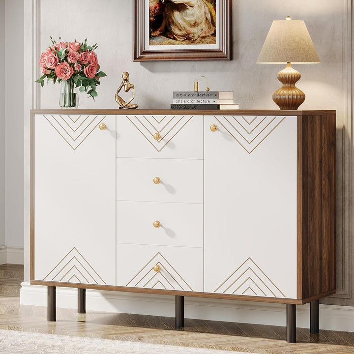 Tribesigns Buffet Sideboard with Storage, Modern Buffet Cabinet with 4 Drawers and Doors, White Credenza Console Accent Image 1