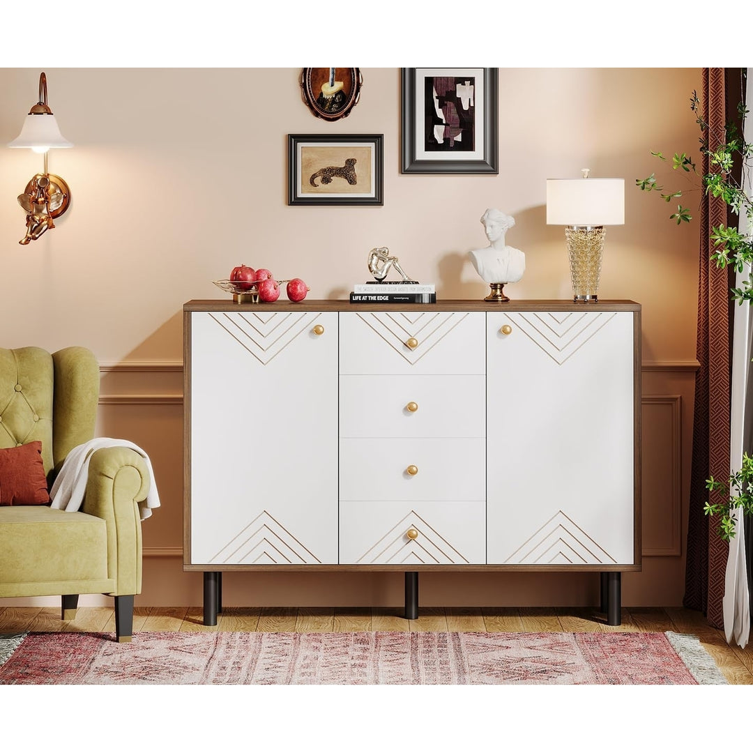 Tribesigns Buffet Sideboard with Storage, Modern Buffet Cabinet with 4 Drawers and Doors, White Credenza Console Accent Image 3