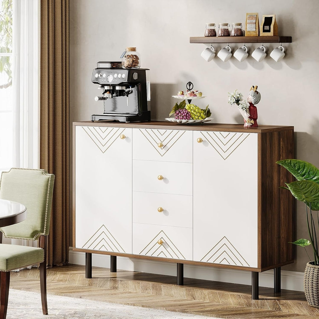 Tribesigns Buffet Sideboard with Storage, Modern Buffet Cabinet with 4 Drawers and Doors, White Credenza Console Accent Image 4