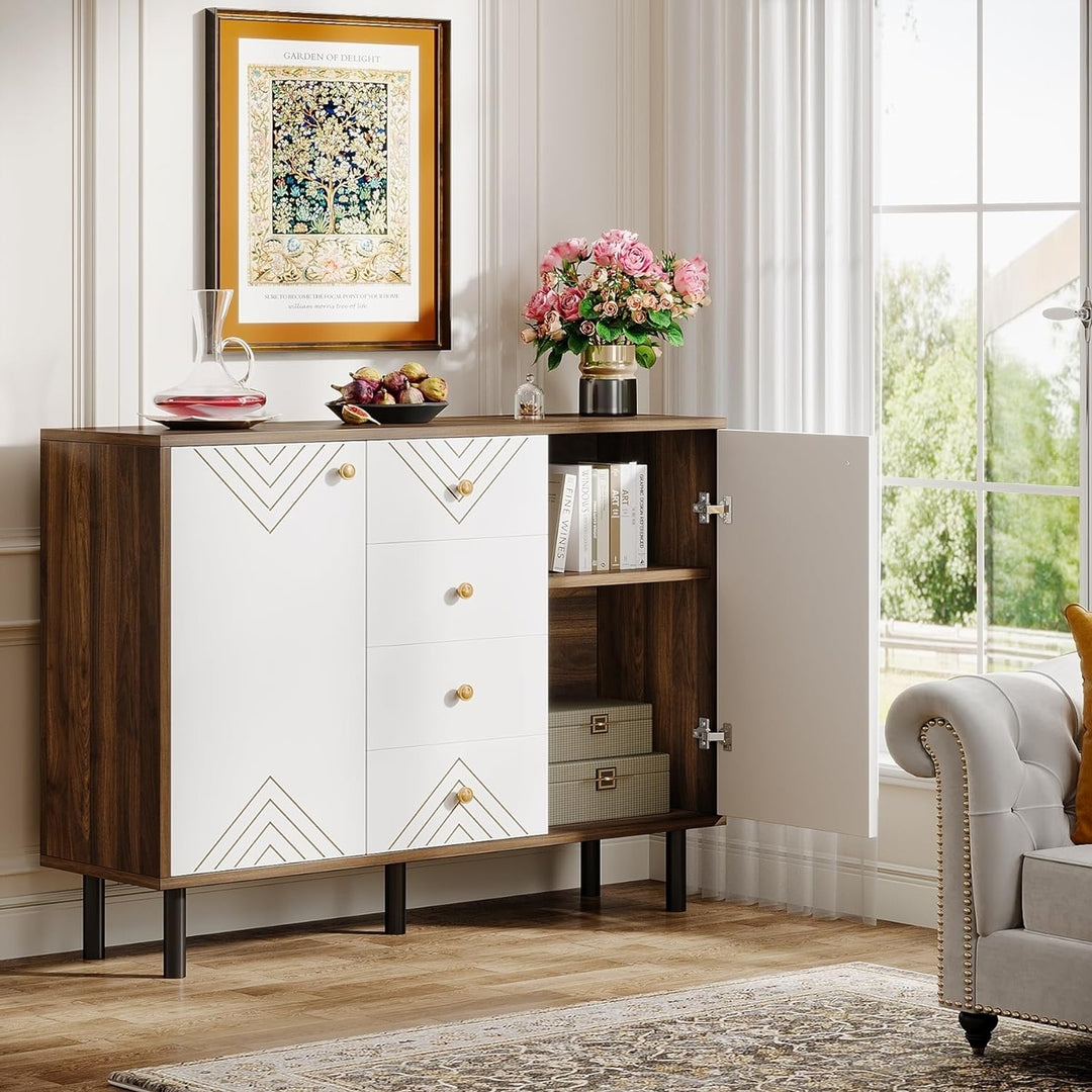 Tribesigns Buffet Sideboard with Storage, Modern Buffet Cabinet with 4 Drawers and Doors, White Credenza Console Accent Image 5