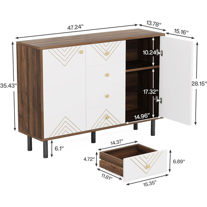 Tribesigns Buffet Sideboard with Storage, Modern Buffet Cabinet with 4 Drawers and Doors, White Credenza Console Accent Image 6