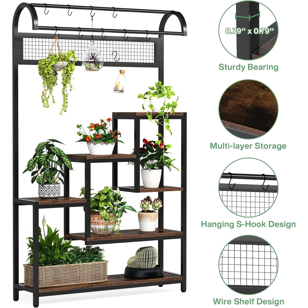 Tribesigns Tall Indoor Plant Stand, 5-Tier Large Metal Plant Shelf with 10PC S Hanging Hooks Image 5