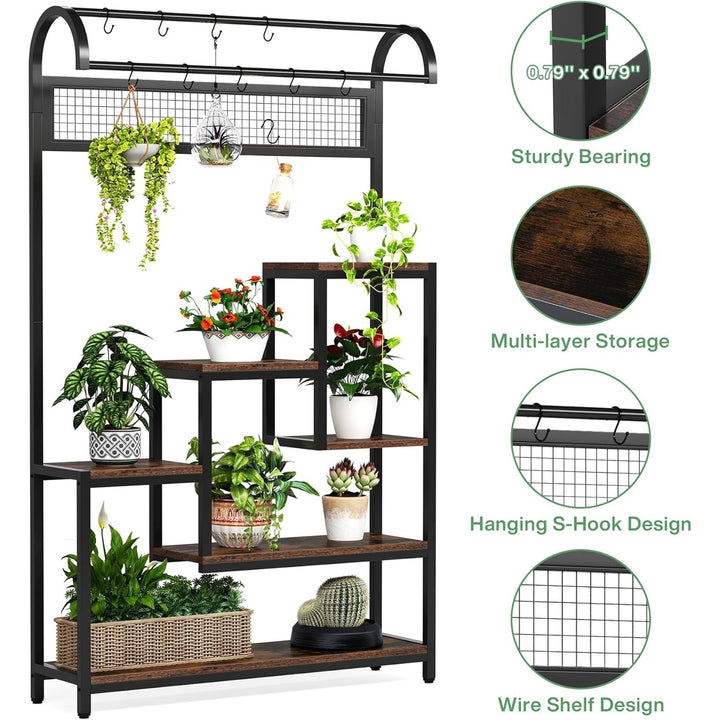 Tribesigns Tall Indoor Plant Stand, 5-Tier Large Metal Plant Shelf with 10PC S Hanging Hooks Image 5