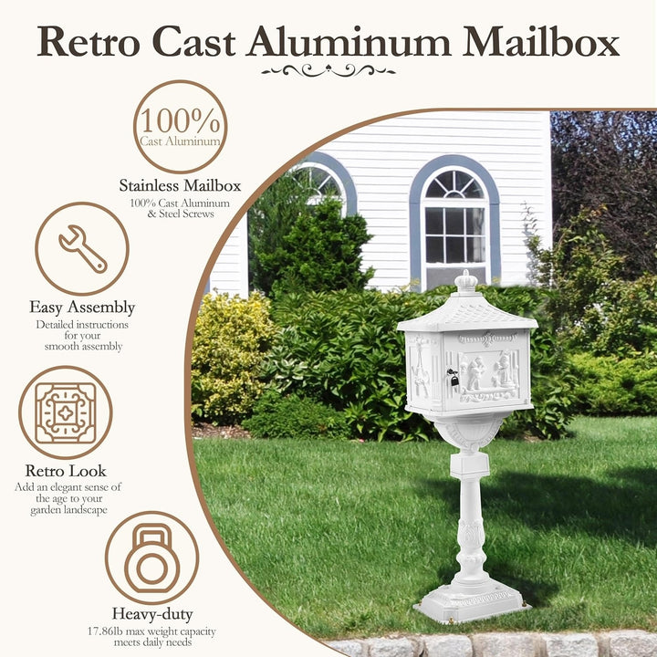 Yaheetech Vintage Cast Aluminum Mailbox Outside Water-Resistant Receiving Mail Box Locking Security Postal Box Image 1