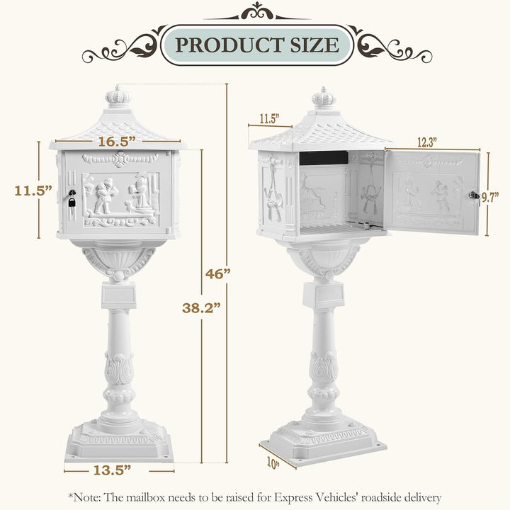 Yaheetech Vintage Cast Aluminum Mailbox Outside Water-Resistant Receiving Mail Box Locking Security Postal Box Image 2