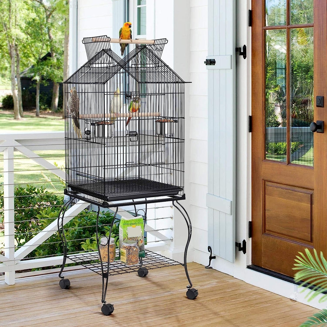 Yaheetech 57-Inch Rolling Open Top Roof Bird Cage for Mid-Sized Parrots Cockatiels Caique Quaker Monk Indian Ring Neck Image 1