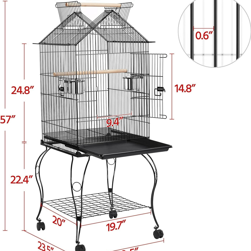 Yaheetech 57-Inch Rolling Open Top Roof Bird Cage for Mid-Sized Parrots Cockatiels Caique Quaker Monk Indian Ring Neck Image 2