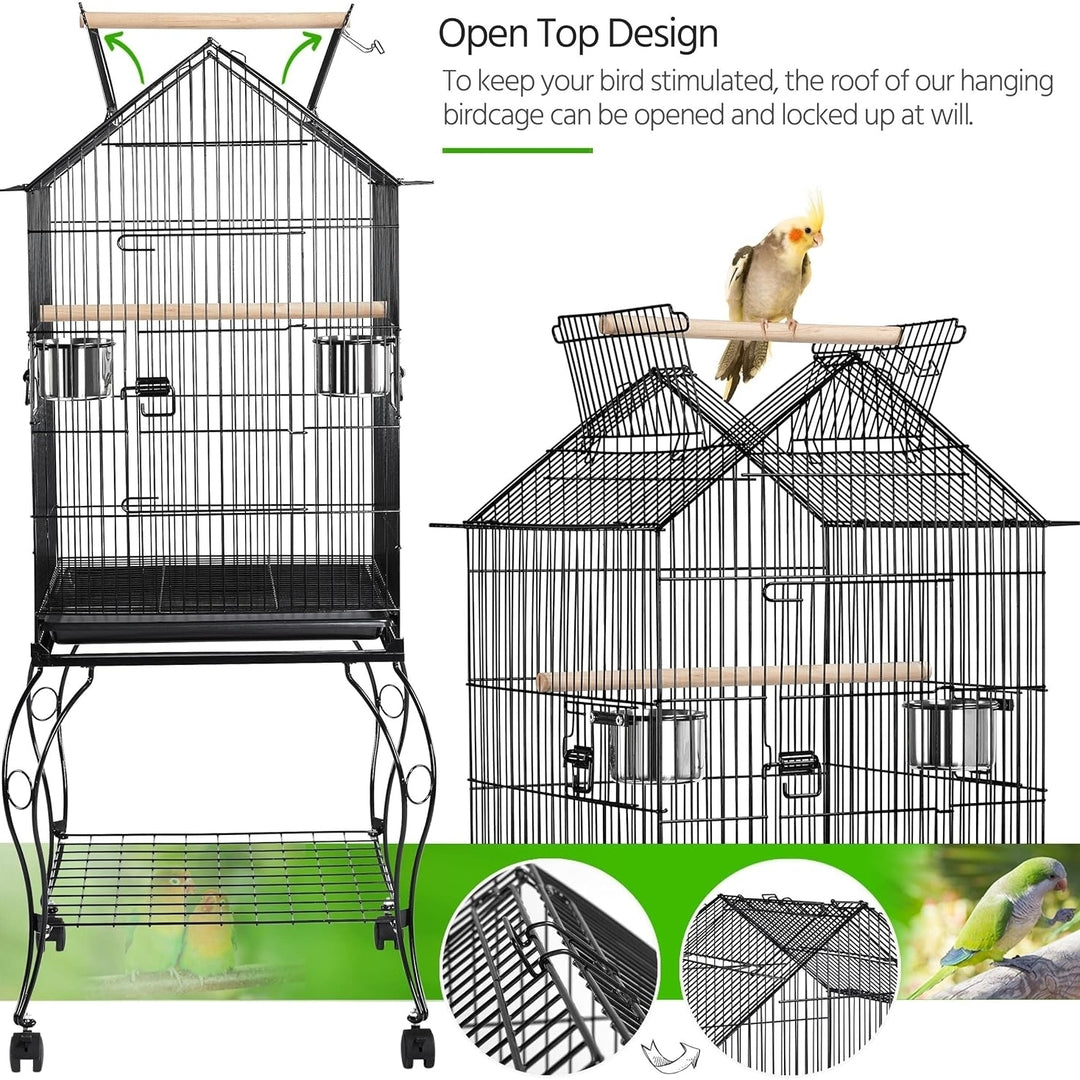 Yaheetech 57-Inch Rolling Open Top Roof Bird Cage for Mid-Sized Parrots Cockatiels Caique Quaker Monk Indian Ring Neck Image 3