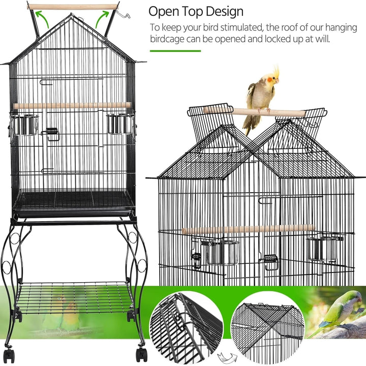 Yaheetech 57-Inch Rolling Open Top Roof Bird Cage for Mid-Sized Parrots Cockatiels Caique Quaker Monk Indian Ring Neck Image 3