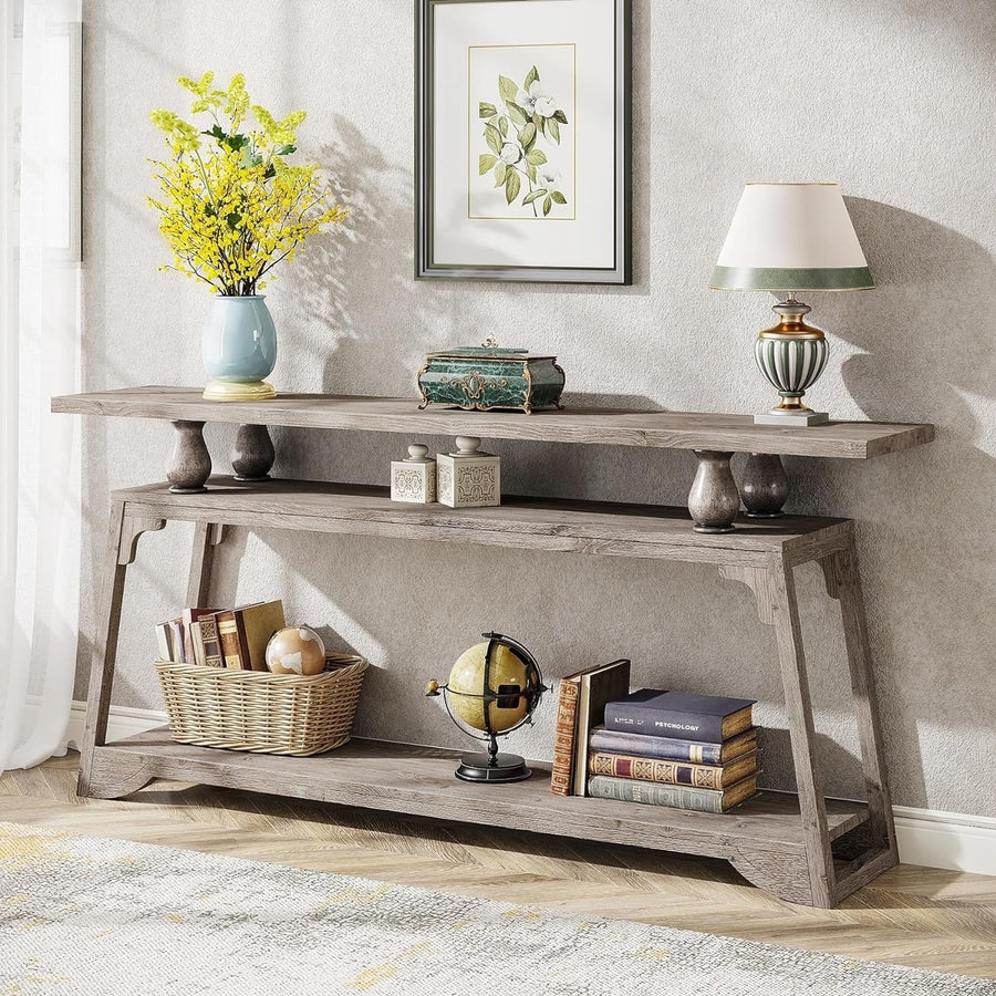 Tribesigns 70.9 Inch Extra Long Console Table, Farmhouse Wood Narrow Sofa Table with Storage Shelves Image 1