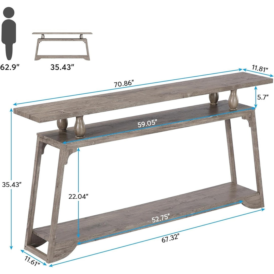 Tribesigns 70.9 Inch Extra Long Console Table, Farmhouse Wood Narrow Sofa Table with Storage Shelves Image 5