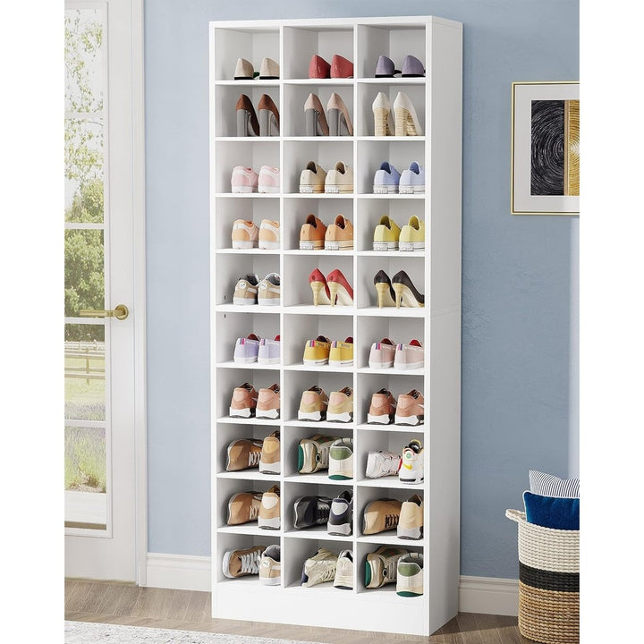 Tribesigns 10-Tier Shoe Storage Cabinet, White Wooden Shoe Rack with 30 Cubbies Image 1