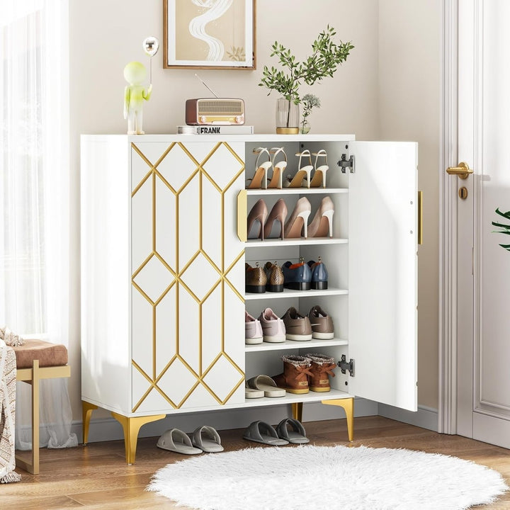 Tribesigns Shoe Cabinet with Doors, 5 Tiers Shoe Cabinet for Entryway, White Shoe Storage Cabinet with Adjustable Image 1