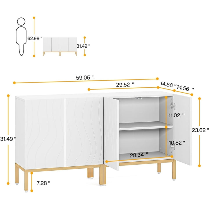 Tribesigns Modern Storage Cabinet with 4 Doors, 59 Inch White Accent Cabinet with Adjustable Shelves Image 6