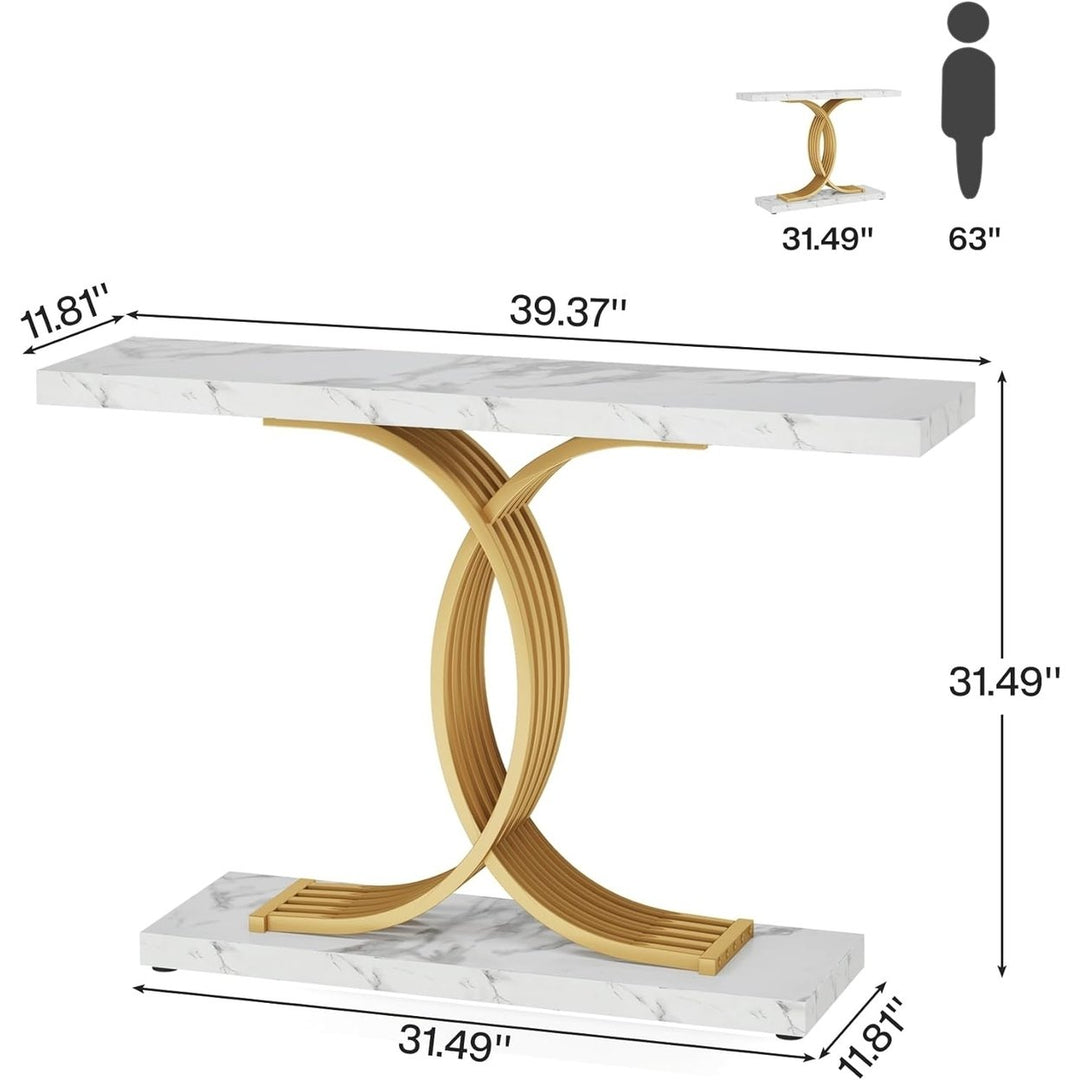 Tribesigns 39 Inch Gold Console Table Faux Marble Top Geometric Metal Legs Image 5