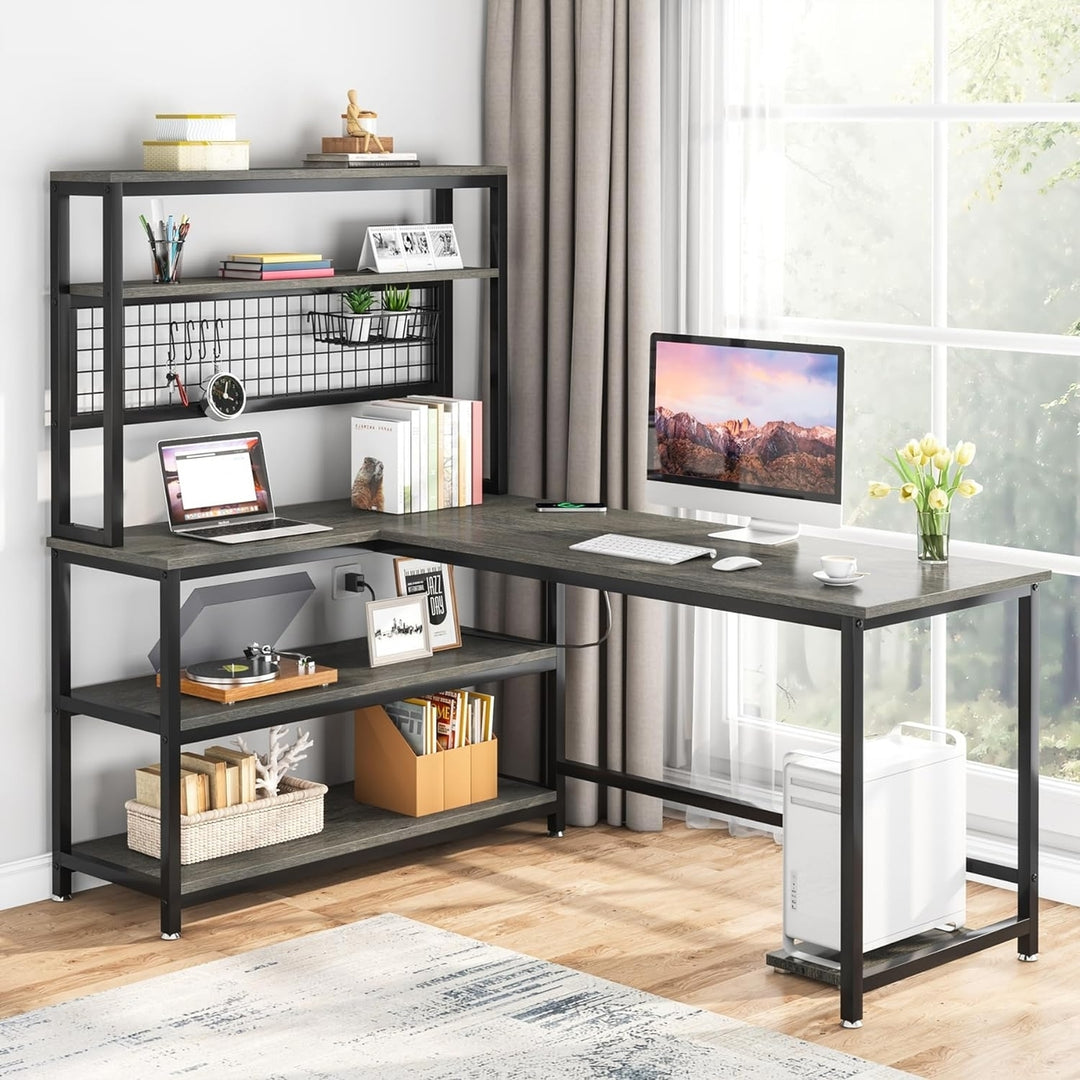 Tribesigns 55" Large Computer Desk with Wireless Charging 5 Storage Shelves, Office Desk Study Table Image 1