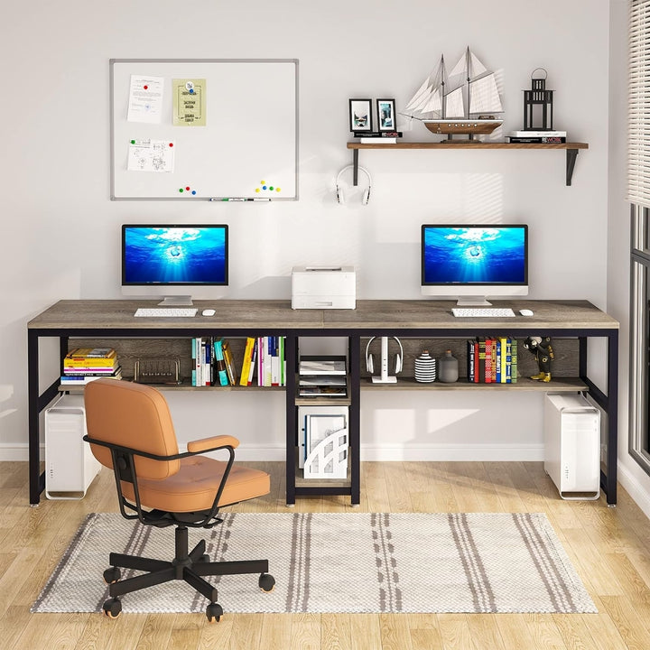 Tribesigns Two Person Desk with Bookshelf, Computer Office Double Desk for Two Person Image 3