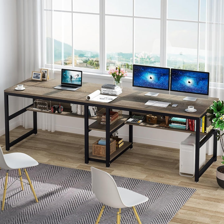 Tribesigns Two Person Desk with Bookshelf, Computer Office Double Desk for Two Person Image 4