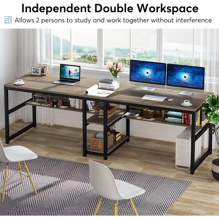 Tribesigns Two Person Desk with Bookshelf, Computer Office Double Desk for Two Person Image 5