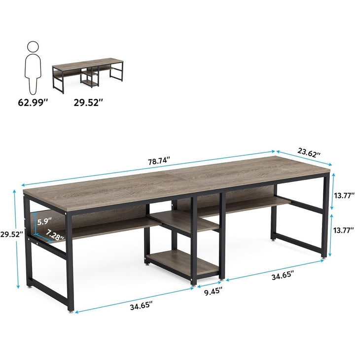 Tribesigns Two Person Desk with Bookshelf, Computer Office Double Desk for Two Person Image 6