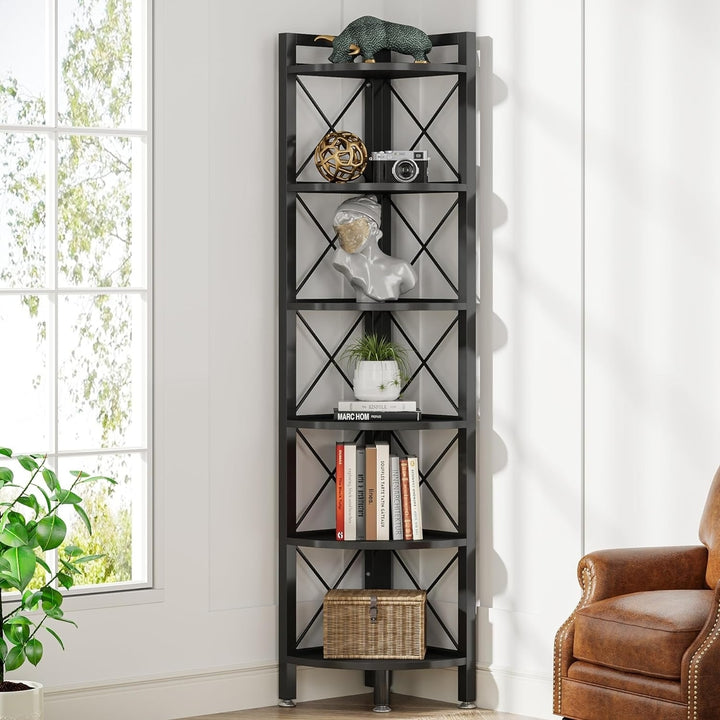 Tribesigns 6 Tier Corner Shelf, Industrial Corner Bookshelf Small Bookcase Corner Storage Rack Image 1