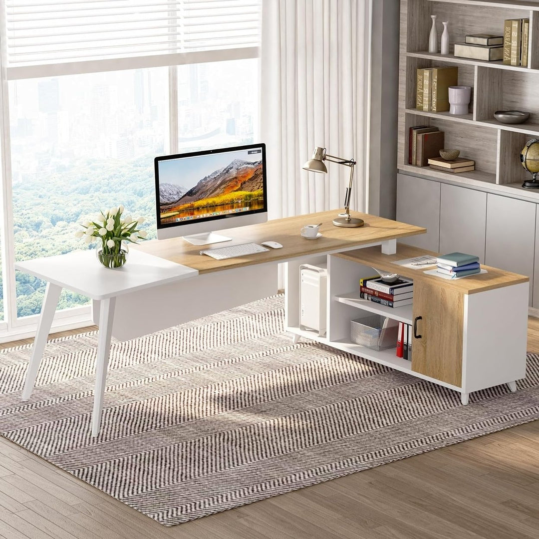 Tribesigns L-Shaped Computer Desk with File Cabinet, 78.74 Inch Large Industrial Executive Office Desk with Shelves Image 2