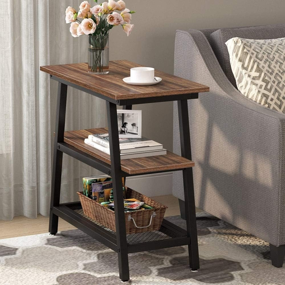 Tribesigns 3-Tier Side Table Industrial End Table with Metal Mesh Shelf Image 1