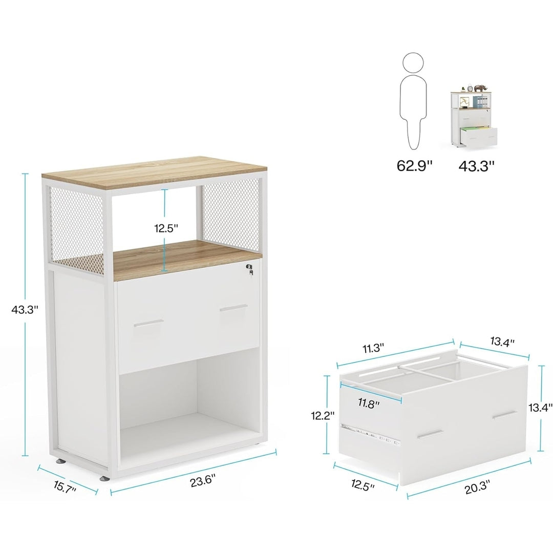 Tribesigns 2 Drawer Lateral File Cabinet with Lock, Large Rustic Filing Cabinet Printer Stand Image 6