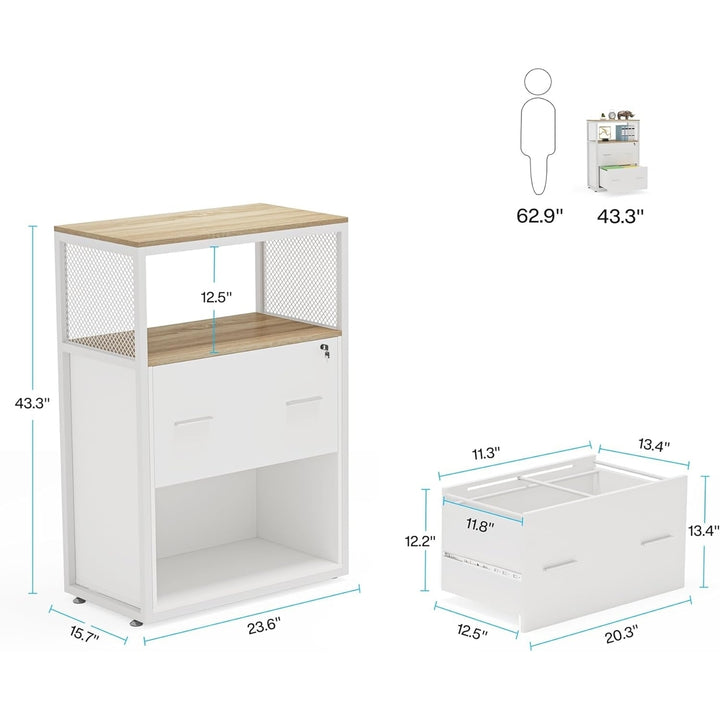 Tribesigns 2 Drawer Lateral File Cabinet with Lock, Large Rustic Filing Cabinet Printer Stand Image 6