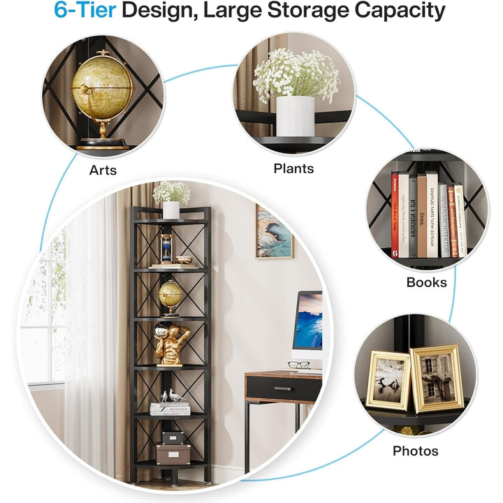 Tribesigns 6 Tier Corner Shelf, Industrial Corner Bookshelf Small Bookcase Corner Storage Rack Image 6