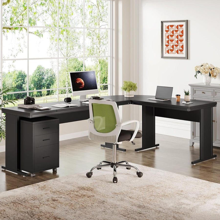 Tribesigns L-Shaped Large Office Desk with 3-Drawer Mobile File Cabinet, Industrial Computer Desk with Storage Drawers Image 1