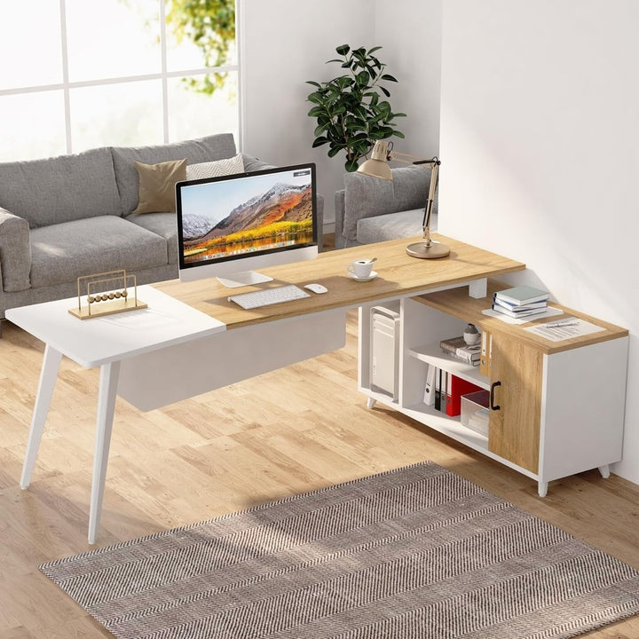 Tribesigns L-Shaped Computer Desk with File Cabinet, 78.74 Inch Large Industrial Executive Office Desk with Shelves Image 4